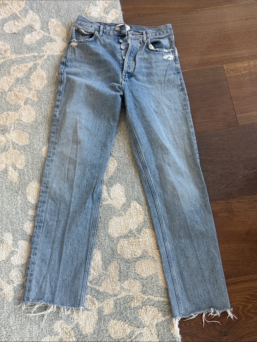 Agolde Light Blue Straight-Leg Jeans with Raw Hem